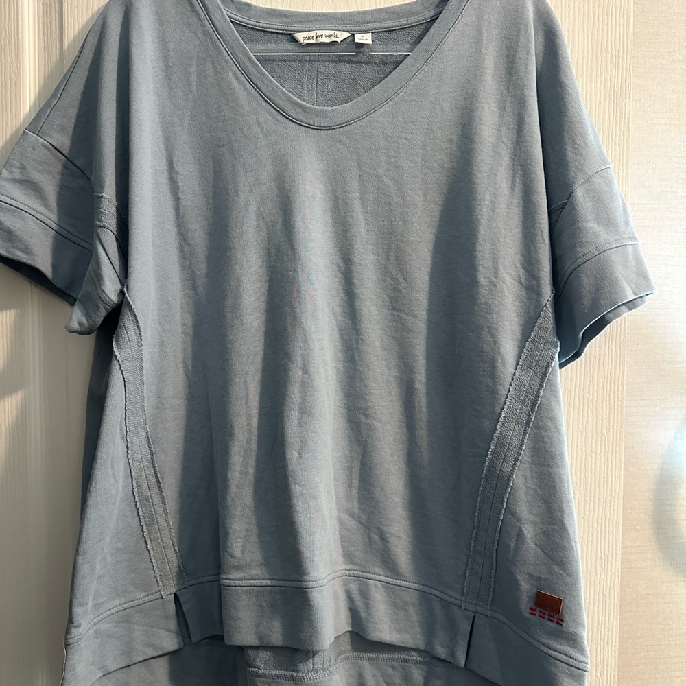Peace Love World Short Sleeve Tee in Light Blue